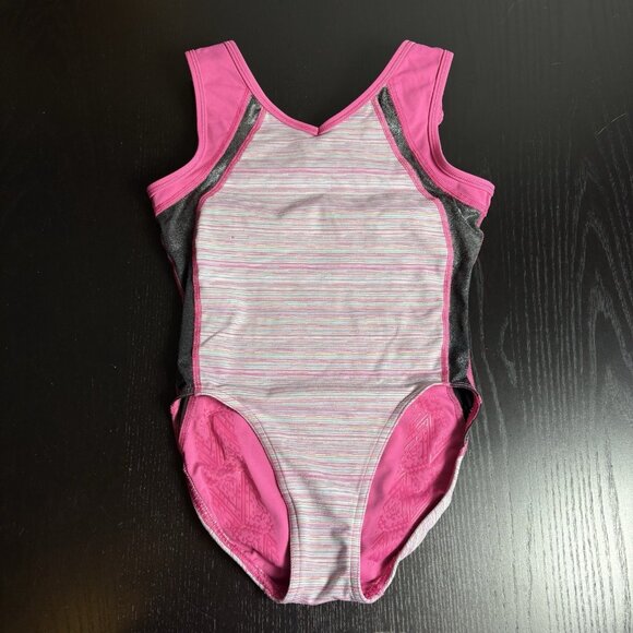 IVIVVA Girls Kids Size 10 Pink Striped Sleeveless Gymnastics Leotard - Picture 1 of 7